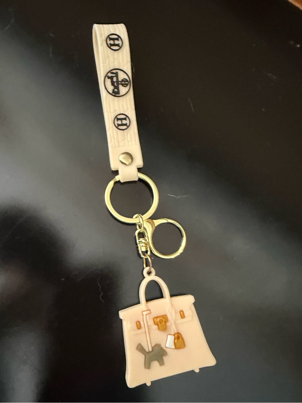 Beige Handbag Charm Silicone Keychain with Gold Hardware, NWOT